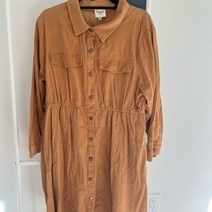 Corduroy light Brown Button-Up Dress
